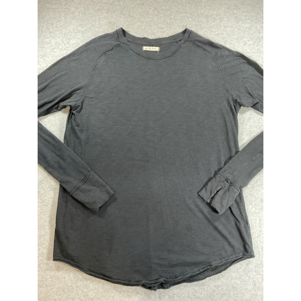 We The Free Free People Gray Long Sleeve Slub Knit Raglan Tee Shirt Medium 2096